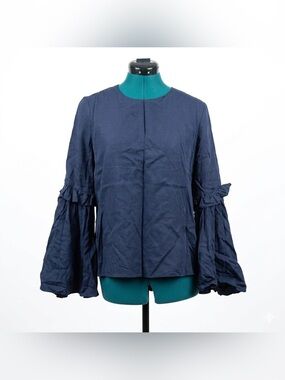 J.O.A. Navy Satin-Trim Blouse